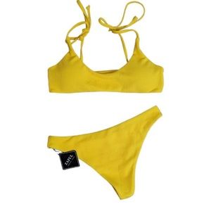 Zaful Women's L (US 8) yellow bikini adjustable straps removable pads